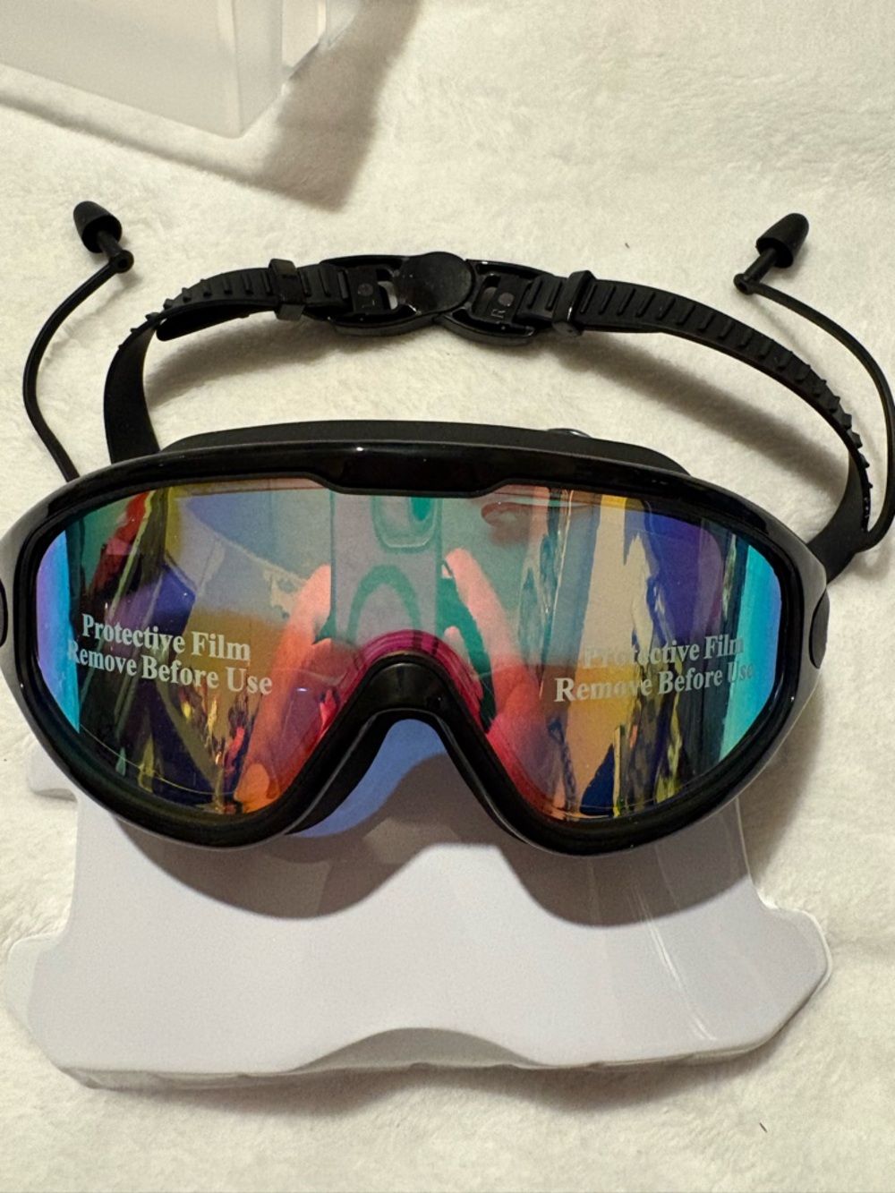 Mirrored Swim/Ski Goggles - Black Frame, Rainbow Lens